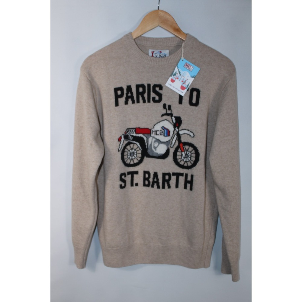MC2 Saint Barth Men's Medium Beige Knit Wool Blend Paris to St. Barth Sweater